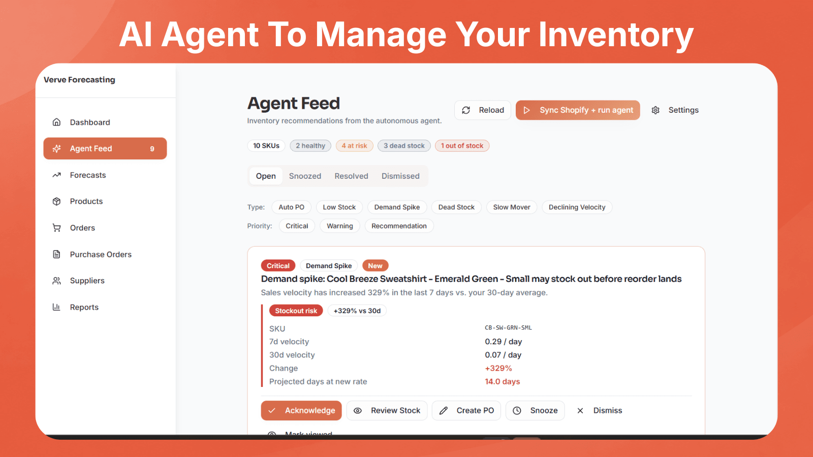 Verve AI Agent Feed — AI-powered inventory alerts and recommendations